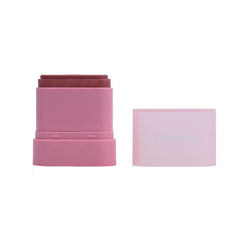 Pink makeup stick with a smaller pink container on a white background