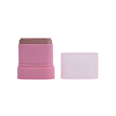 Pink cylindrical container with a smaller brown one on top, on a white background