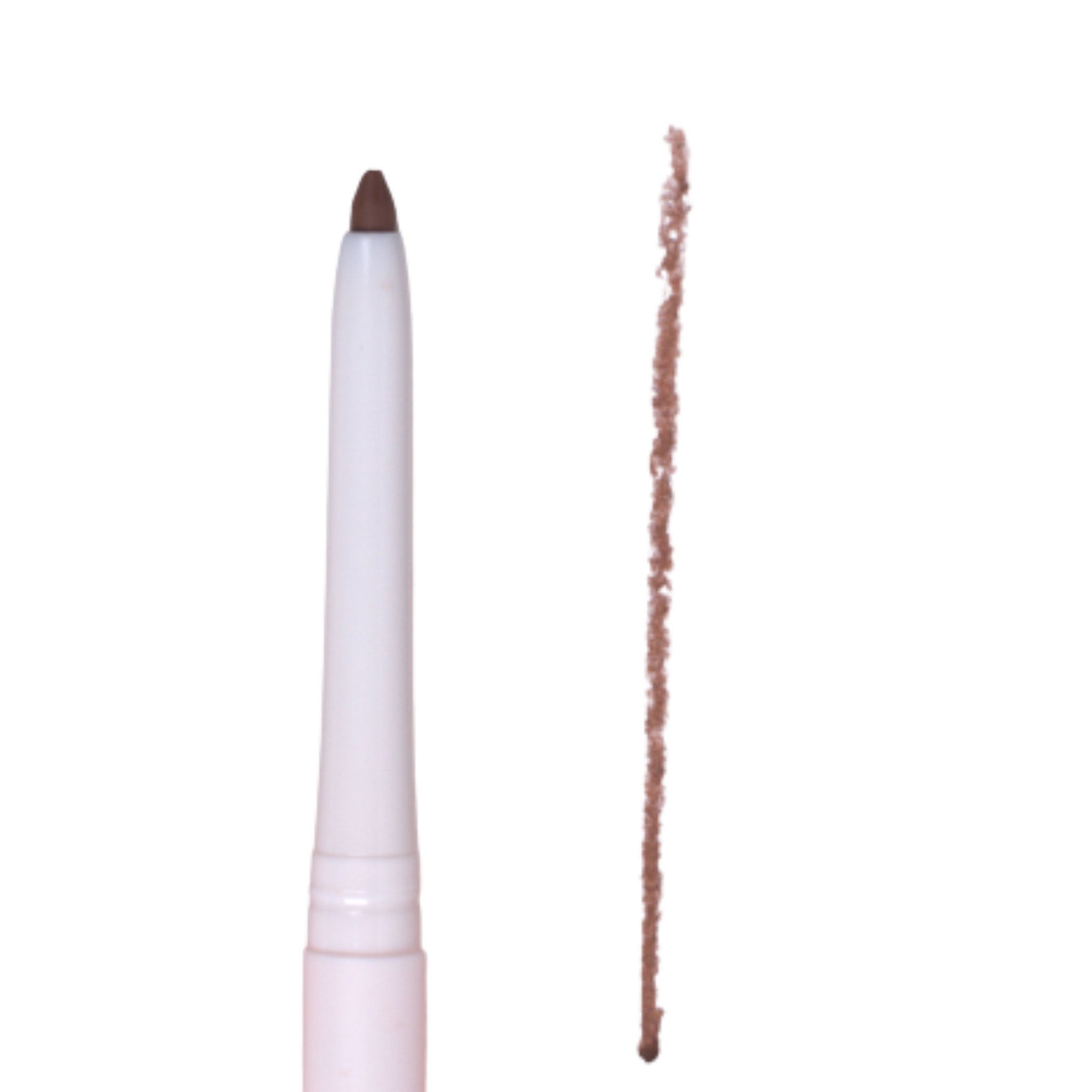 Eyebrow pencil with brown tip and pink casing on a white background