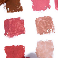 Color swatches of lipstick shades on a white background