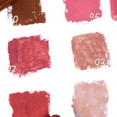 Color swatches of lipstick shades on a white background