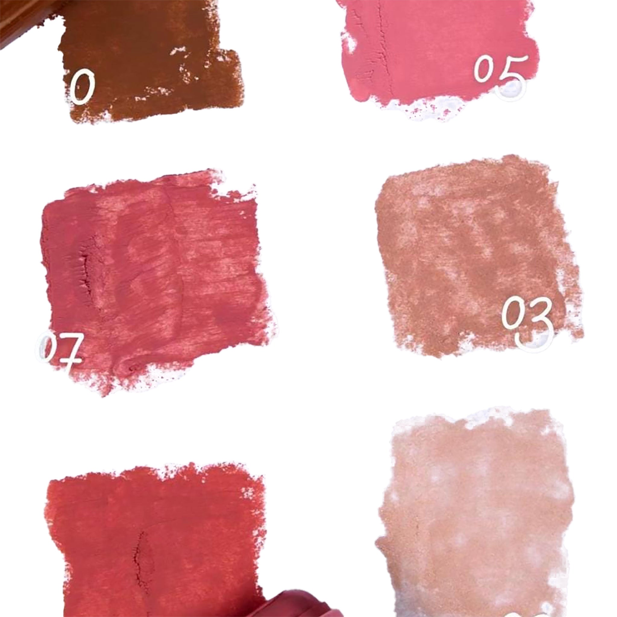 Color swatches of lipstick shades on a white background