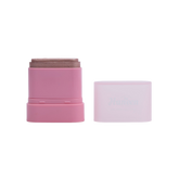 Pink cylindrical container with a smaller brown one on top, on a white background