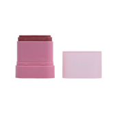 Pink makeup stick with a smaller pink container on a white background