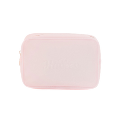 Pink rectangular pouch on a white background