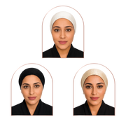 Three portrait-style product views of a woman wearing a ribbed knit head covering, shown in two black and one off-white/cream colorway on a light gray background.