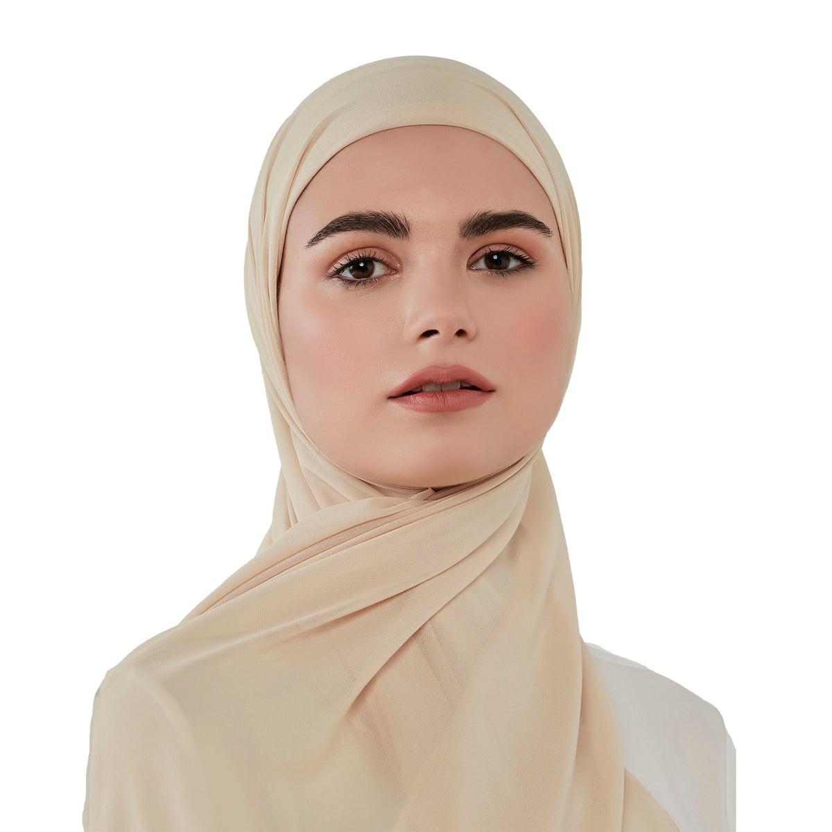 Beige chiffon scarf with headband