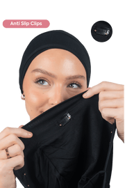 Signature Black Cotton Turban – Anti Slip Clips