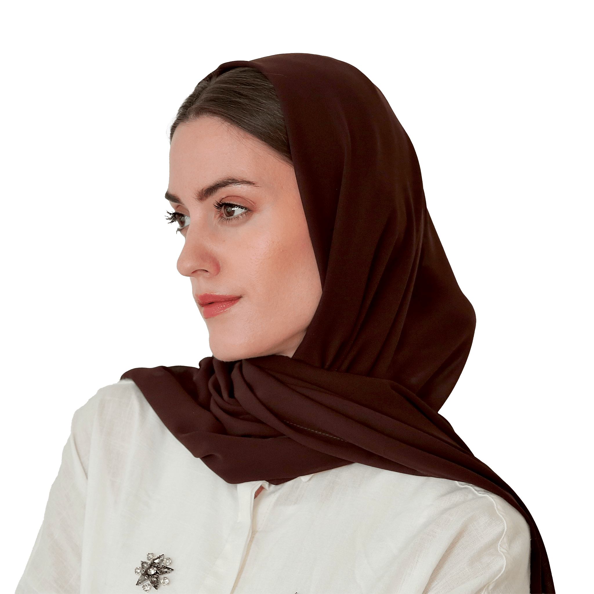 حجاب رأس من الشيفون البني بدون رباط رأس