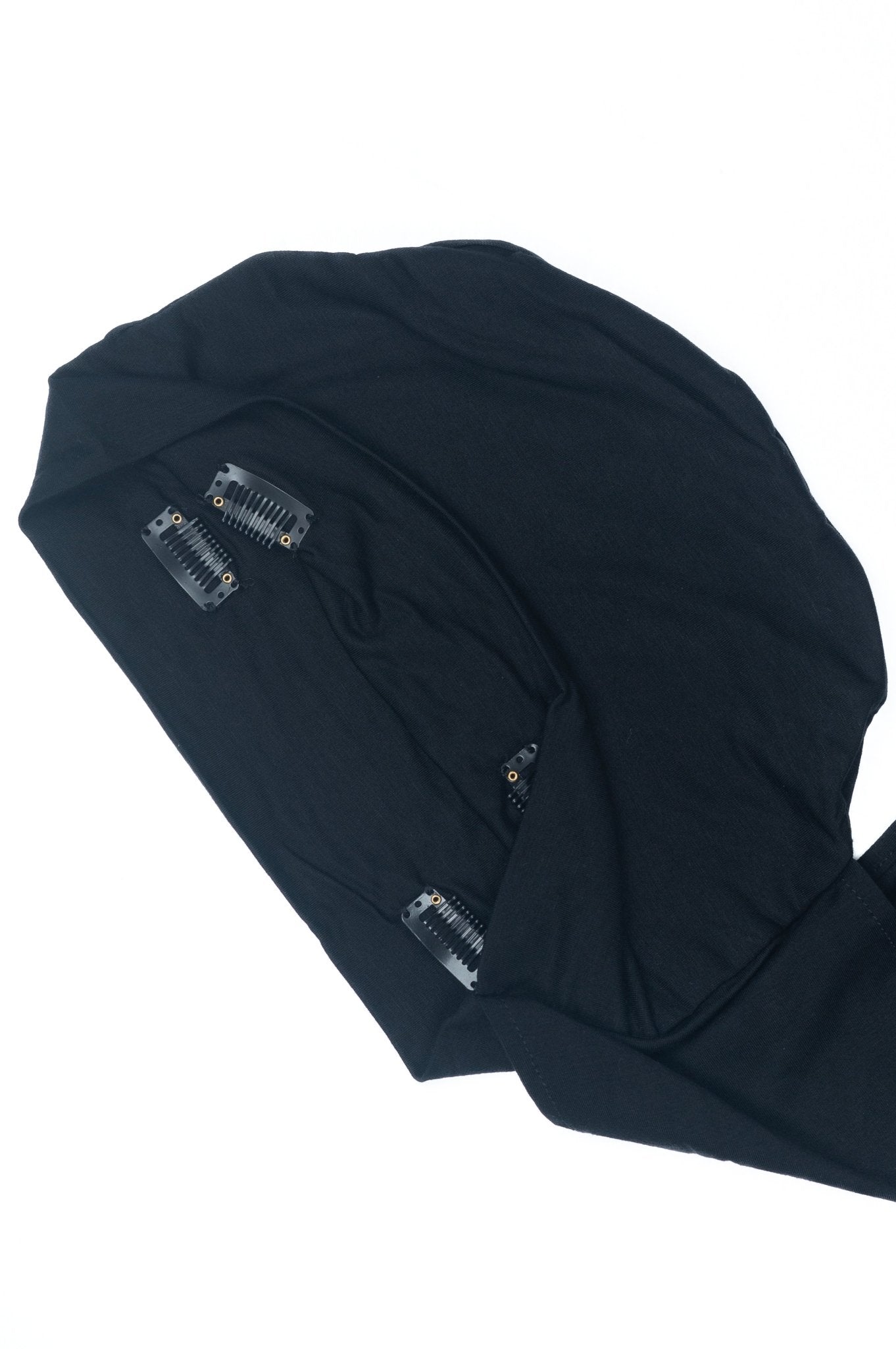 Signature Black Cotton Turban – Anti Slip Clips