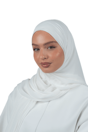 حجاب شيفون أبيض مع عصابة رأس ملفوفة/مربوطة