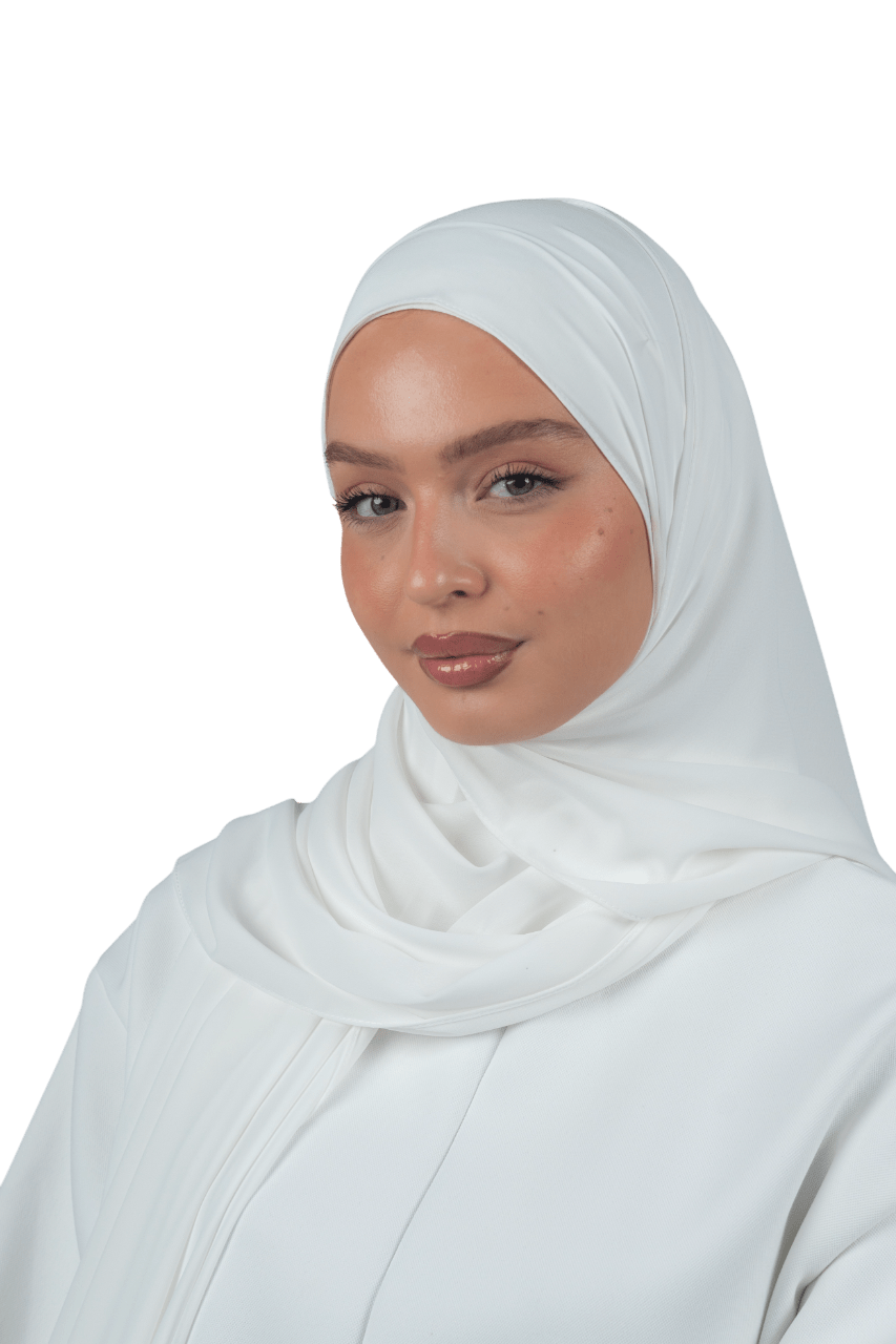 White chiffon scarf with wrapped/tie headband