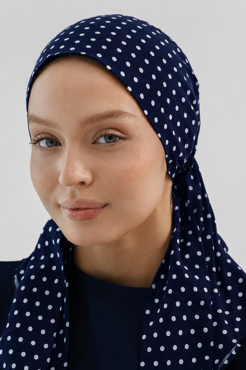 Polka Dot Navy Blue Cotton Turban
