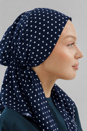 Polka Dot Navy Blue Cotton Turban