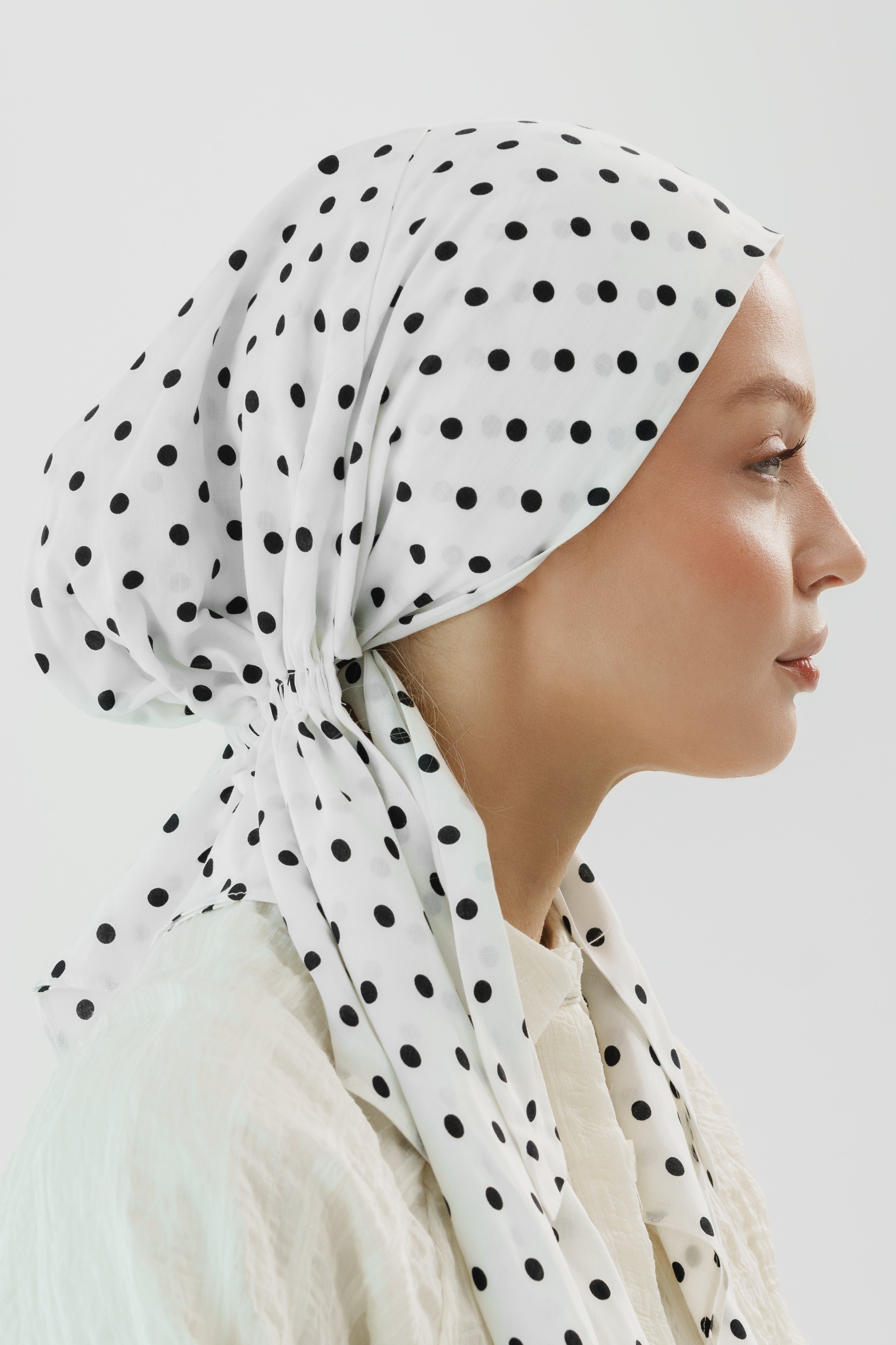 Polka Dot White Cotton Turban