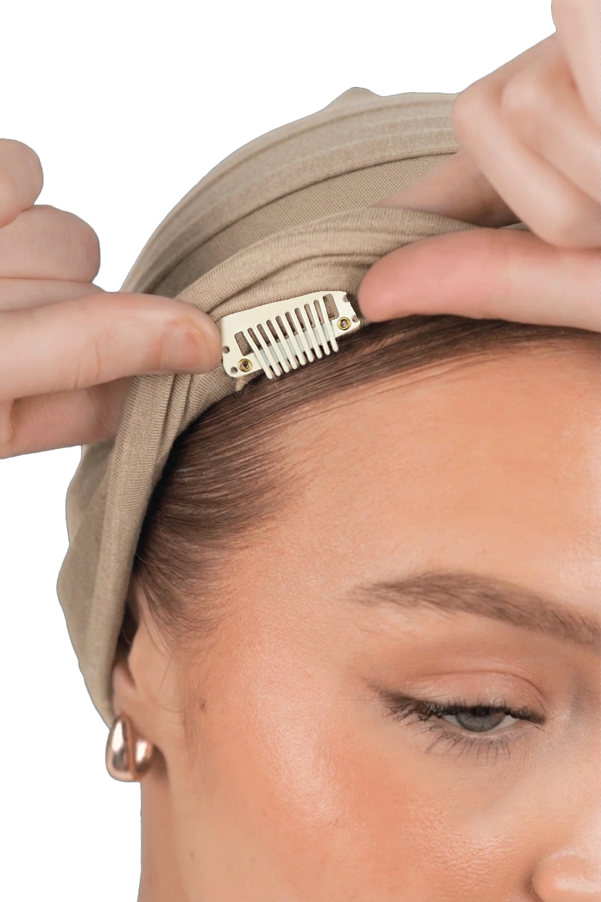 Signature Beige Cotton Turban – Anti Slip Clips