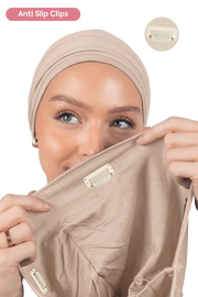Signature Beige Cotton Turban – Anti Slip Clips