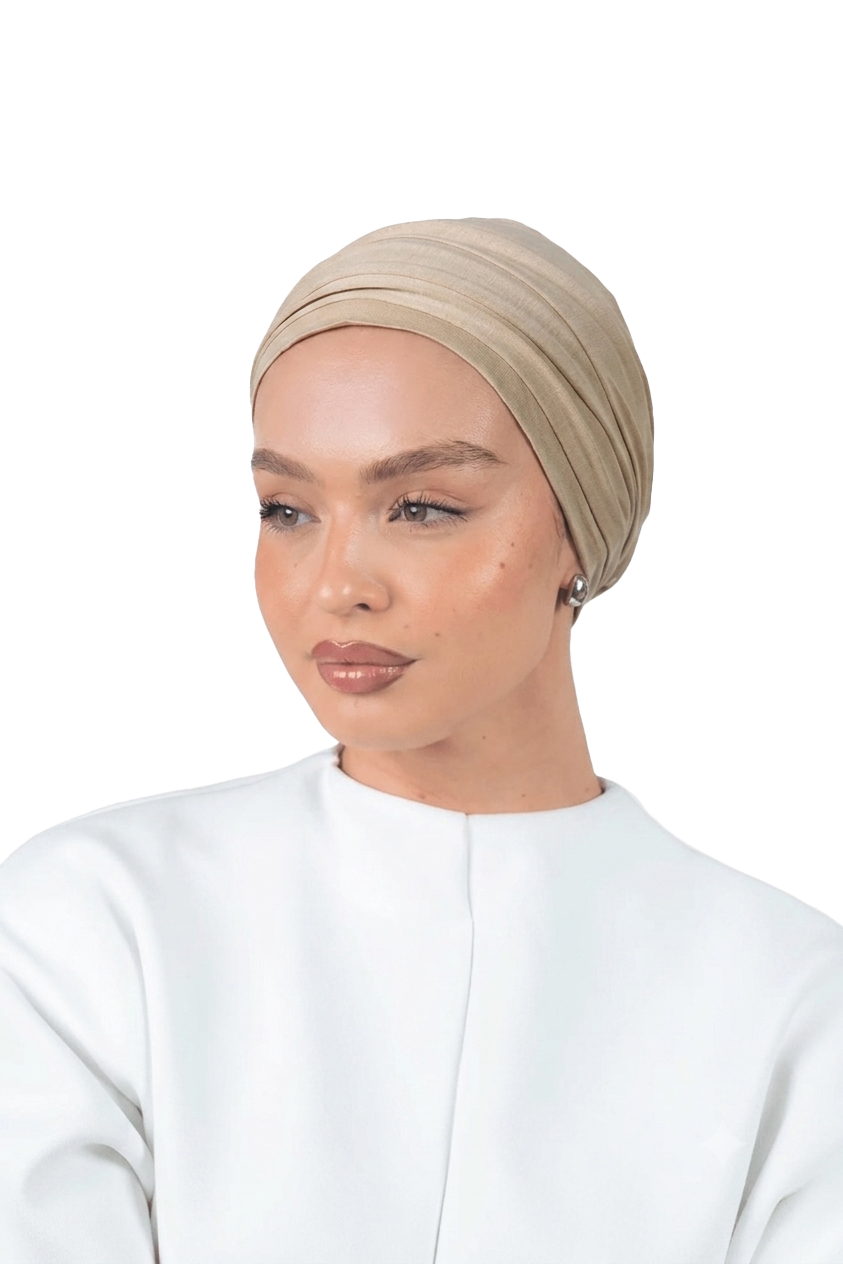 Signature Beige Cotton Turban – Anti Slip Clips