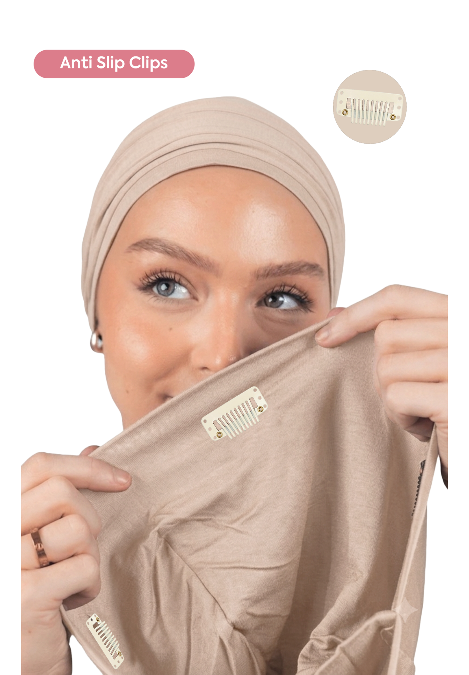 Signature Beige Cotton Turban – Anti Slip Clips