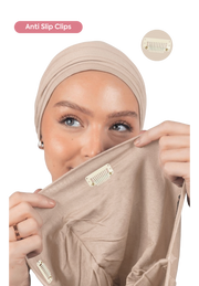 Signature Beige Cotton Turban – Anti Slip Clips