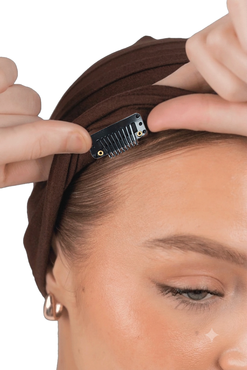 Signature Brown Cotton Turban – Anti Slip Clips