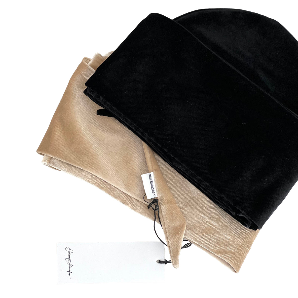 3 Turbans, Beige & Black Velvet + 1 Color of Your Choice