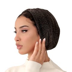 Black Shimmer Cap Turban