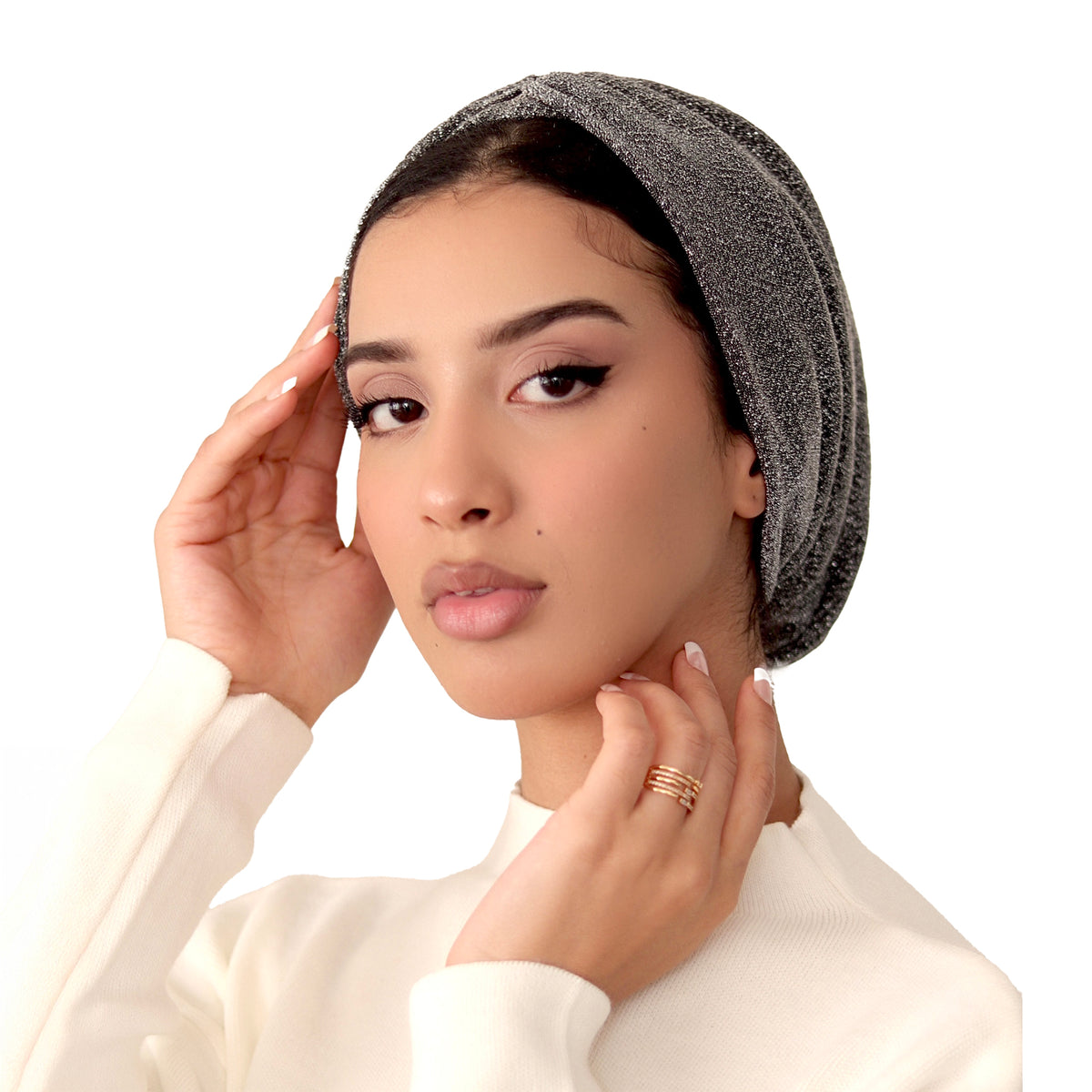 Silver Shimmer Cap Turban