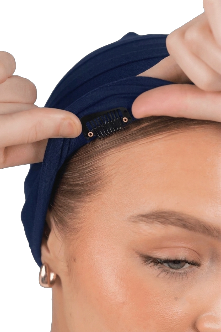 Signature Royal Blue Cotton Turban – Anti Slip Clips