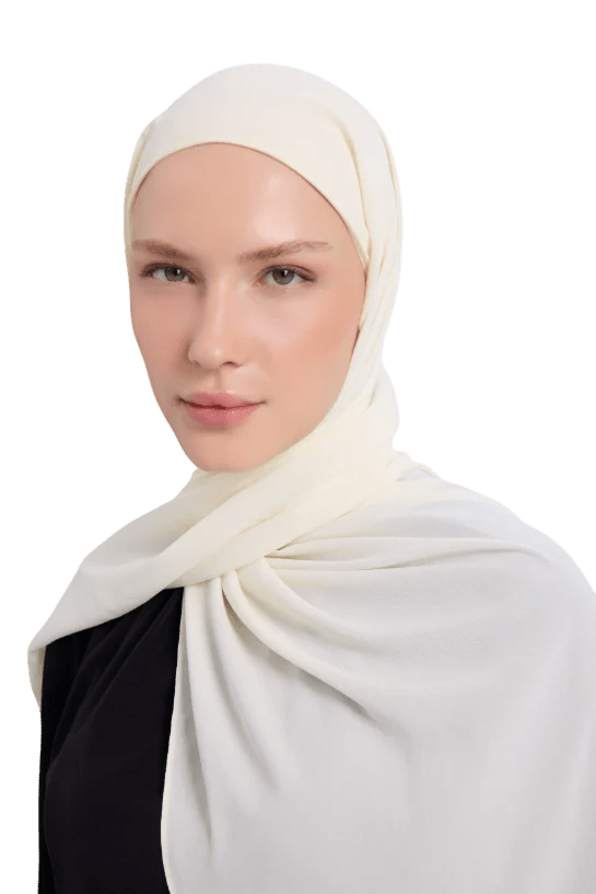 Off-white chiffon scarf with wrapped/tie headband
