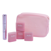 Pink cosmetic set with 'Hansen' branding on a white background