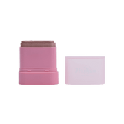 Pink cylindrical container with a smaller brown one on top, on a white background