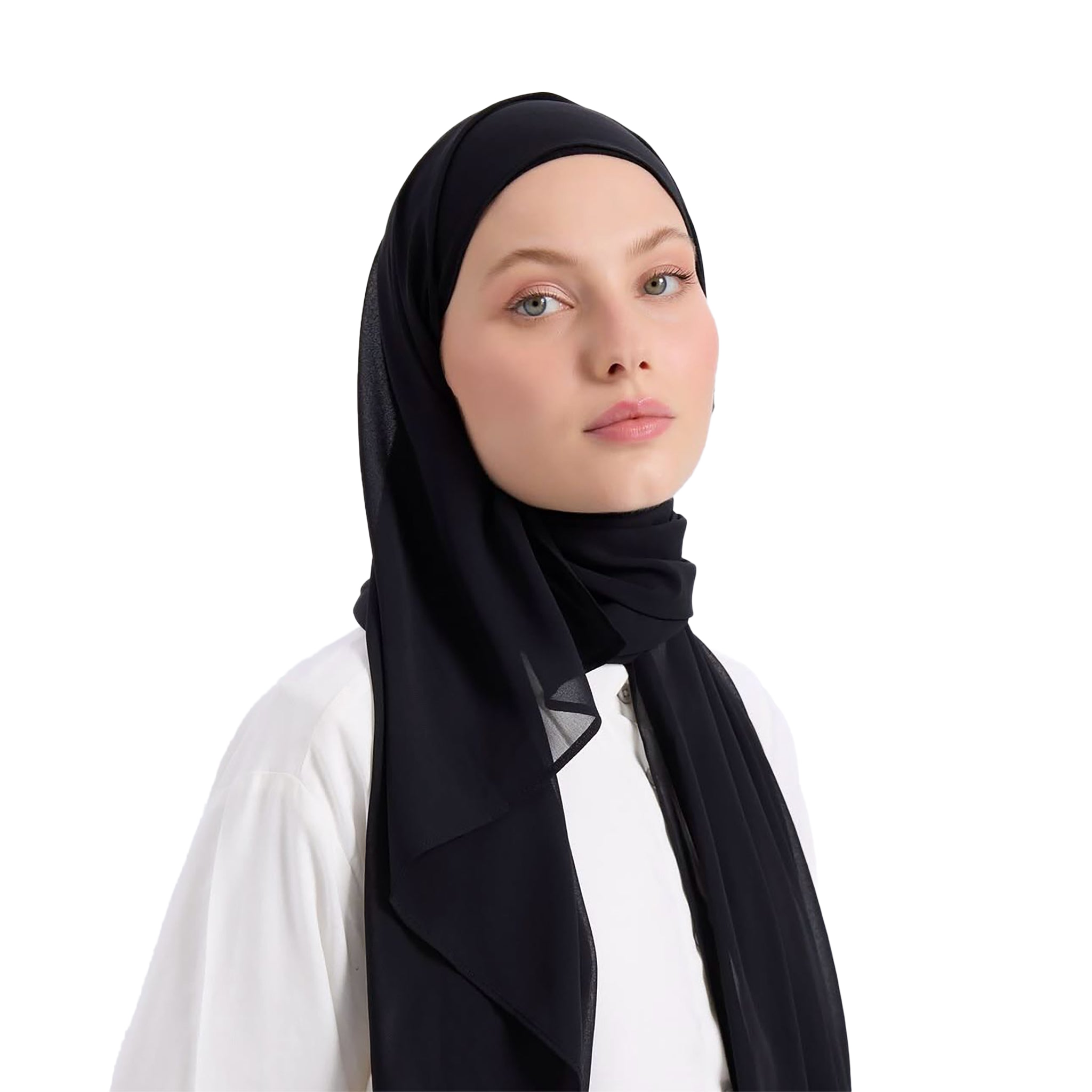 Black Chiffon Scarf with Wrapped Tie Headband | Modest Wear
