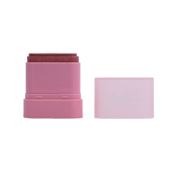 Pink makeup stick with a smaller pink container on a white background