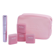 Pink cosmetic set with 'Hansen' branding on a white background