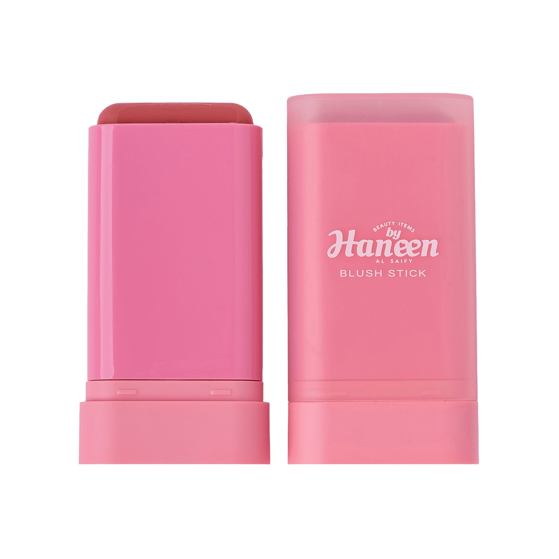 Pink blush stick with packaging on a white background