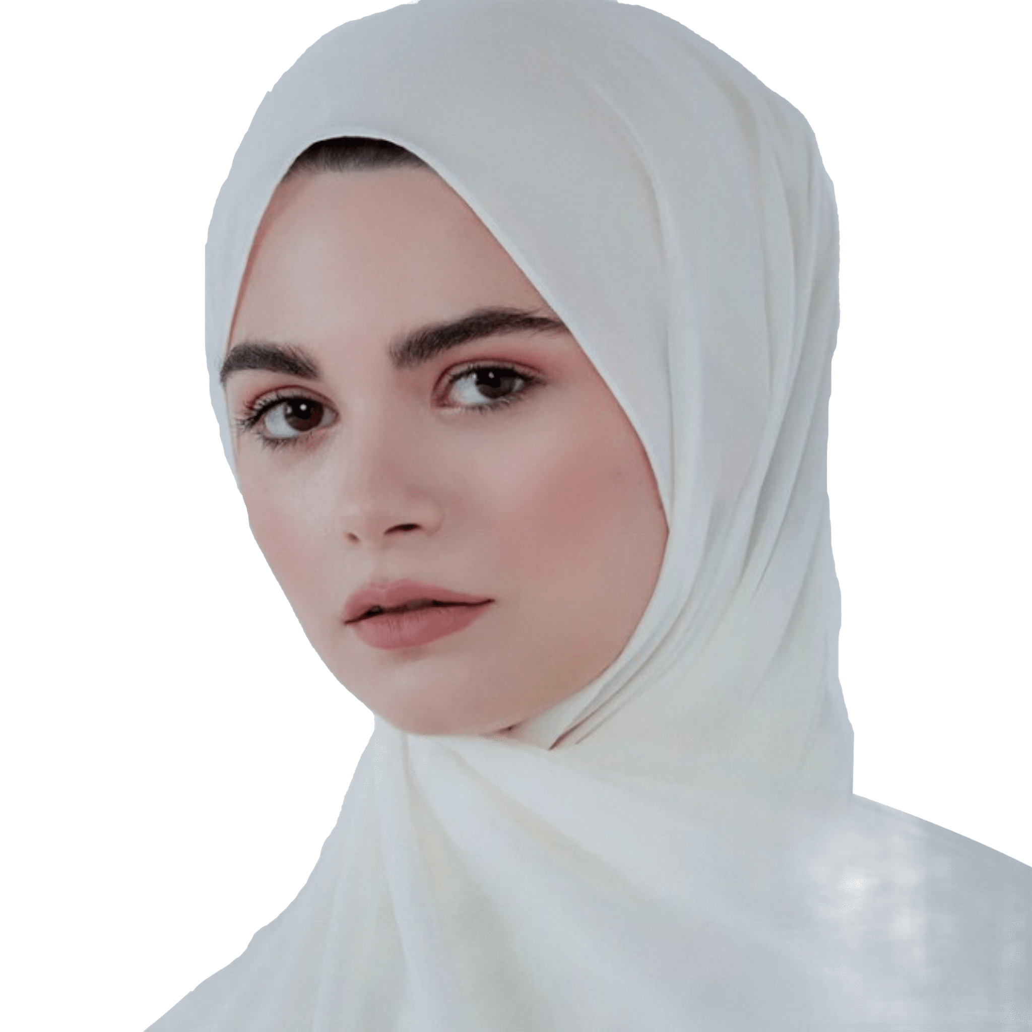 Woman wearing a white hijab on a white background
