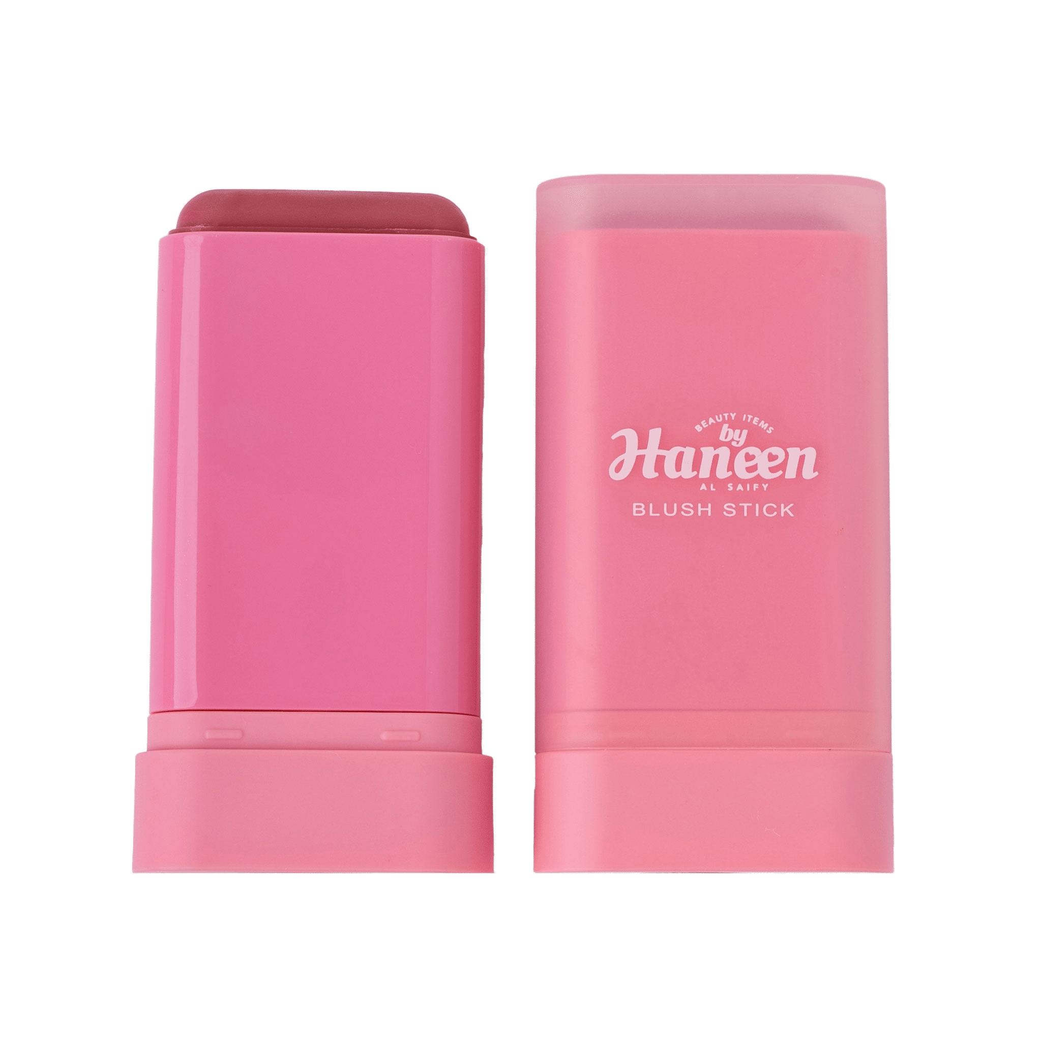 Pink blush stick with packaging on a white background