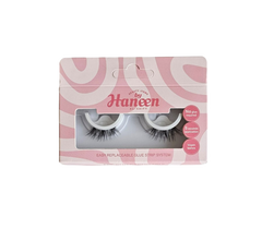 Eyelash packaging with pink and white design on a white background