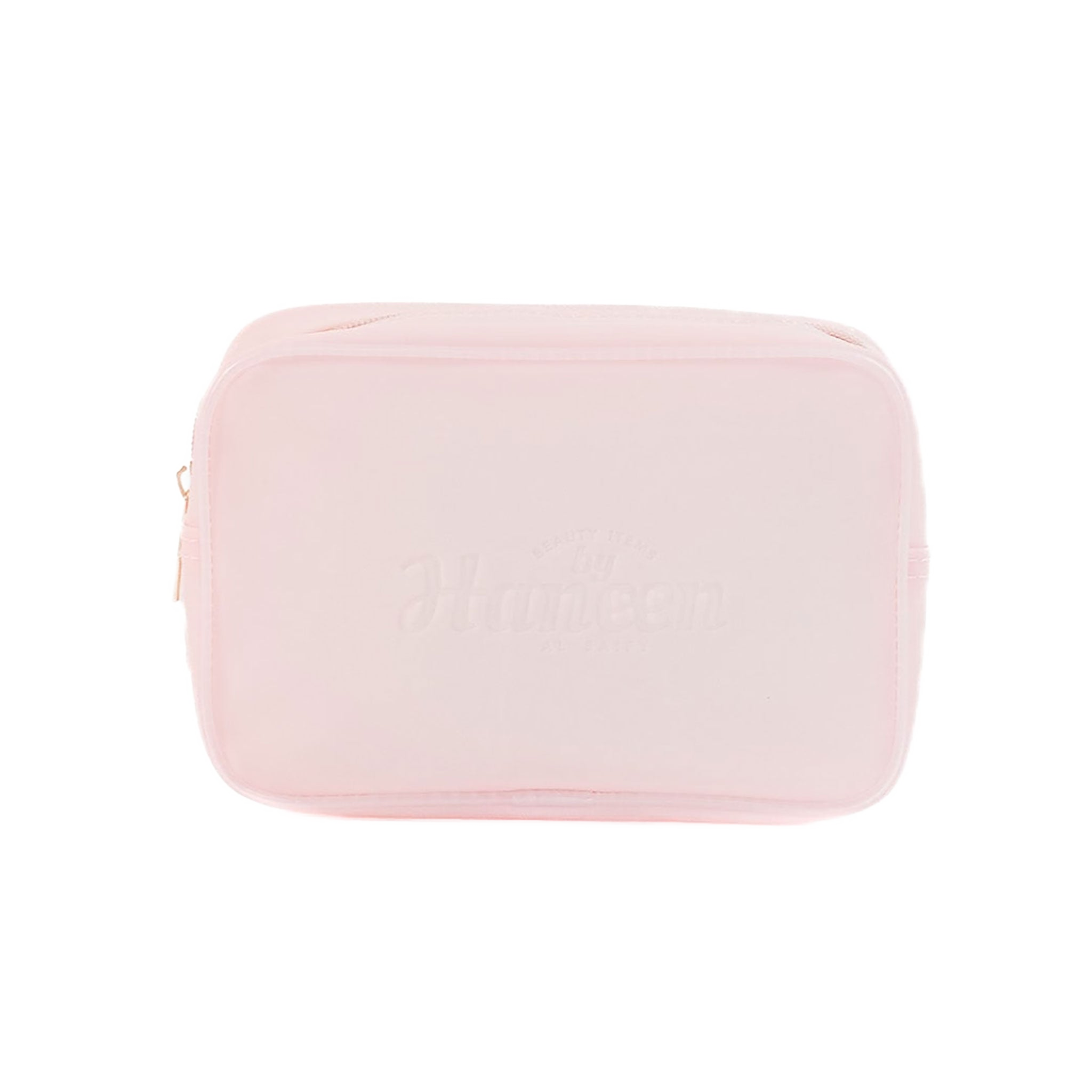 Pink rectangular pouch on a white background