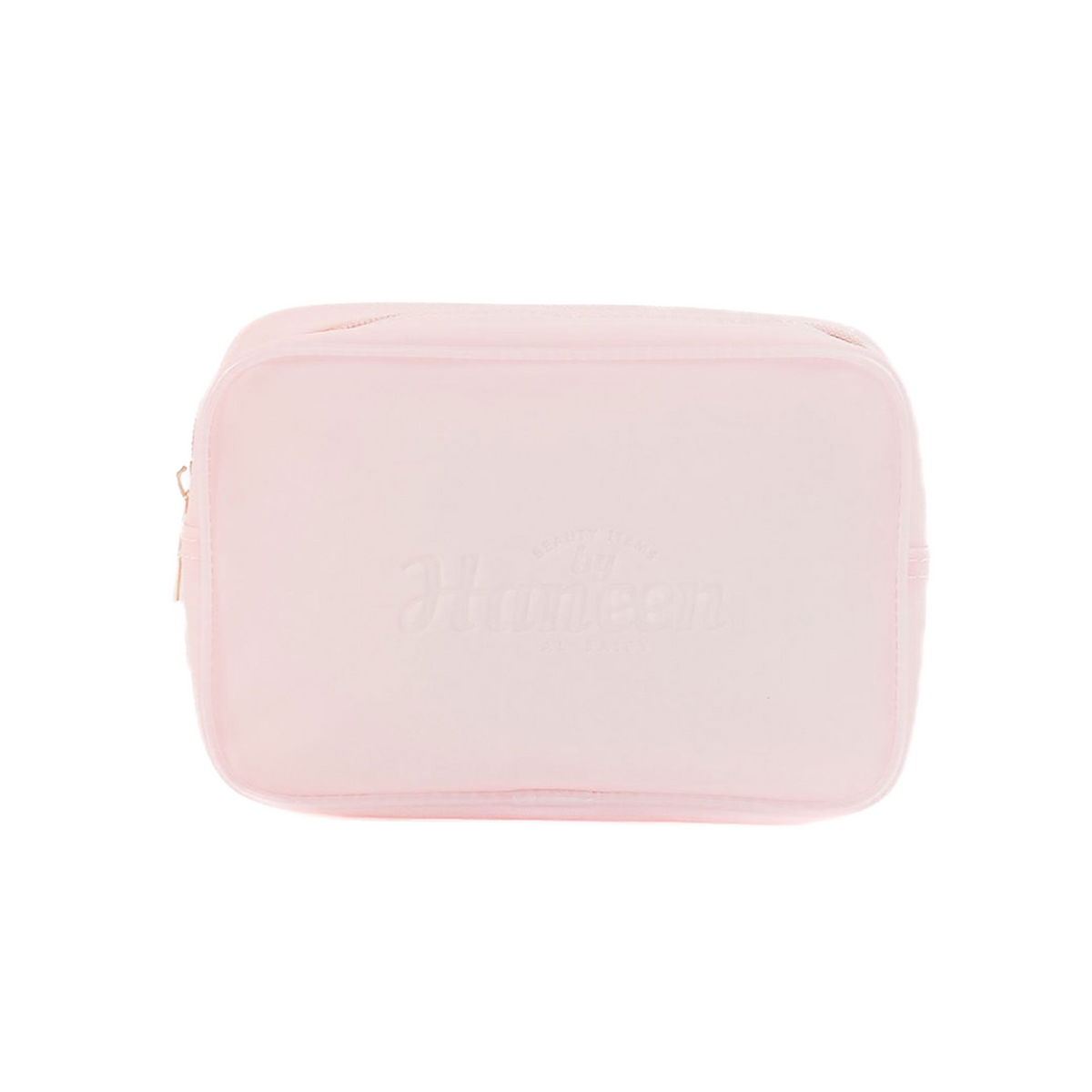 Pink rectangular pouch on a white background