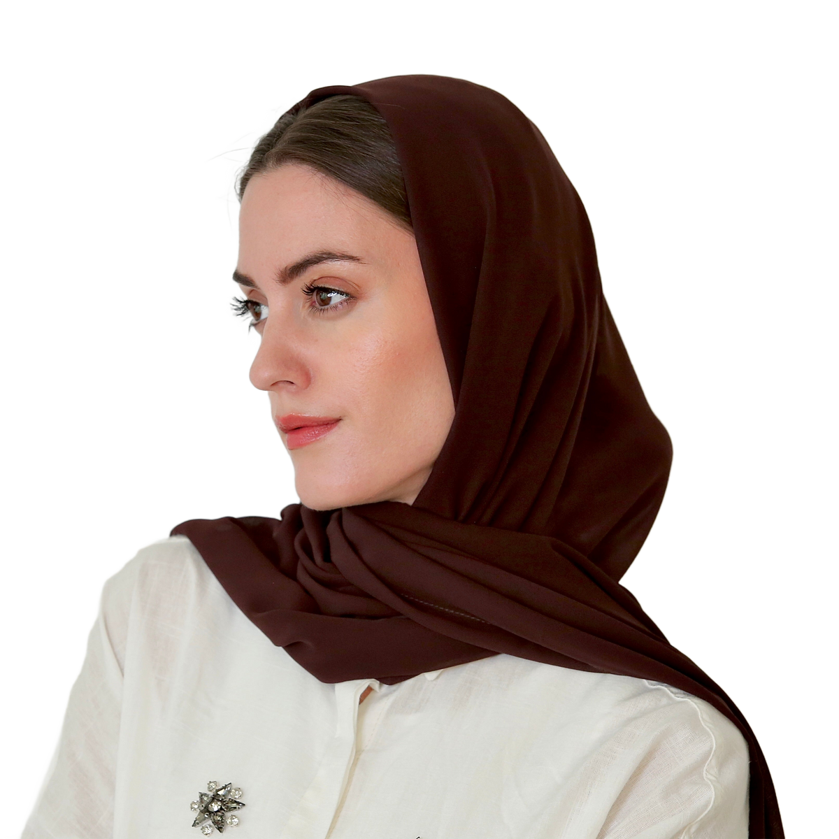 Brown chiffon headscarf without headband - Haneenalsaify
