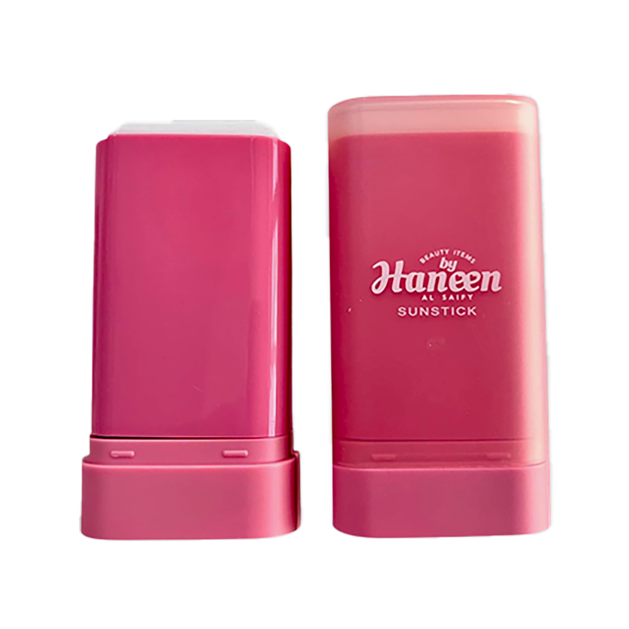 Pink sunstick with 'Hancen' branding on a white background